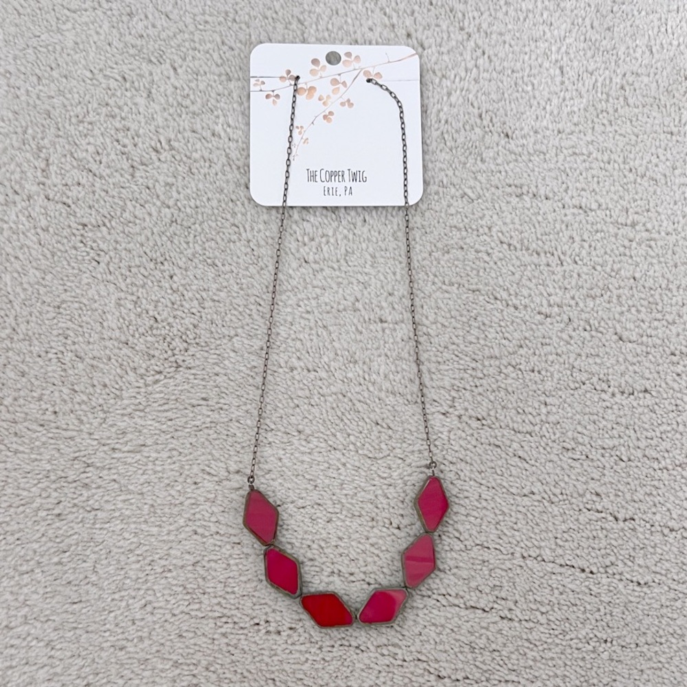 Natural Brass Chain with Red Glass Beads Necklace